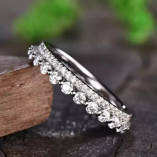 2Ct Round Real Moissanite Women Eternity Band Wedding Ring 14K White Gold Plated