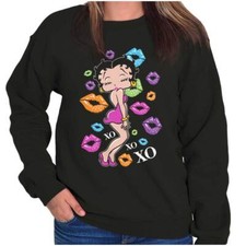 Betty Boop Retro Cartoon Rainbow XOXO Kisses Womens Crewneck Sweatshirt Pullover