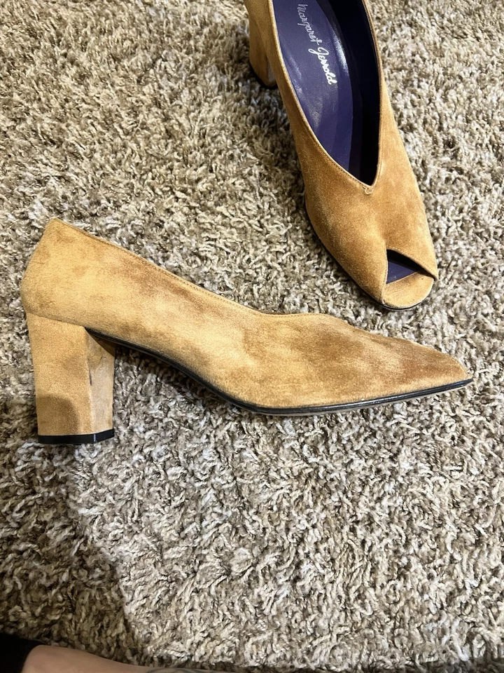 Margaret Jerrold Vintage Brown Suede Block Heel Size 9 Narrow Made In Italy - Image 2 of 4