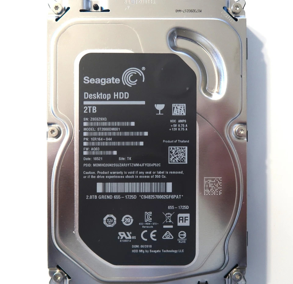 Seagate ST2000DM001 1ER164-044 AQ03 TK Thailand (Z8E) 3.5" 2.0TB Sata HDD 2018 - Image 2 of 4