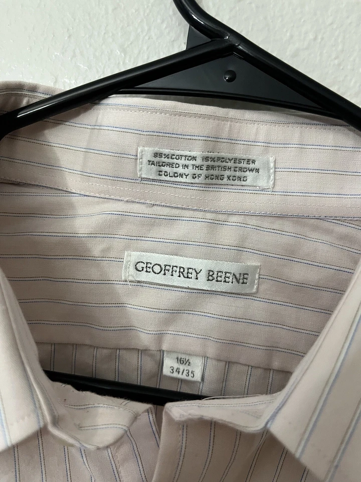 Camisa de vestir para hombre Geoffrey Beene 16,5-34/35 rosa a rayas Foto 3 de 4