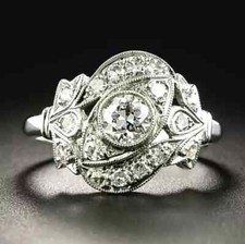 2.20 CT Real Moissanite Women's Art Deco Engagement Ring 14K White Gold Plated