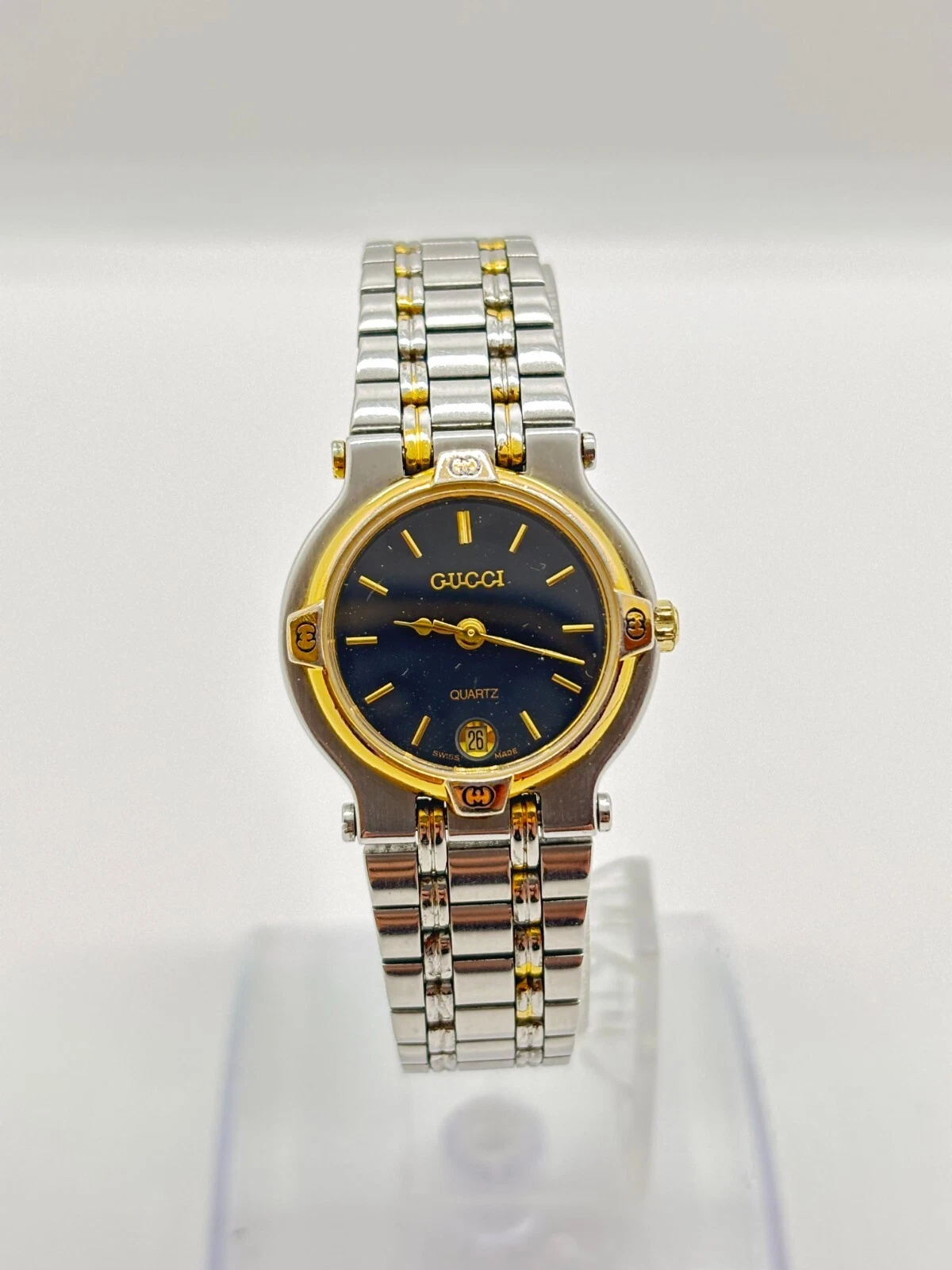 [Exc+5] MONTRE GUCCI 9000L Or Noir DATE VINTAGE Occasion Fonctionne F/S