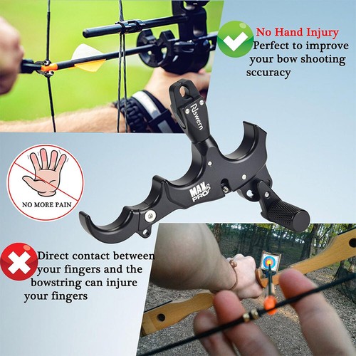 3 Or 4 Finger 360° Compound Bow Release Aids Grip Thumb Caliper Trigger Alloy. - Picture 19 of 19