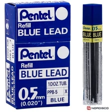 Pentel PPB-5 Blue 0.5mm Refill Lead for Mechanical Pencils Box of 12 Tubes