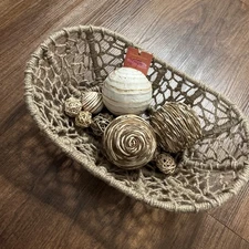 Portofino Home Handcrafted Basket Well Made 15” x 10 Table Decor Boho India