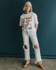 Free People Womens Maggie Jeans Sz 27 Paradise Blue Wash Straight Leg Distressed