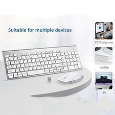 Full-size Ultra Slim 2.4GHz Wireless Silent Keyboard Mouse Quit For PC Laptop OS