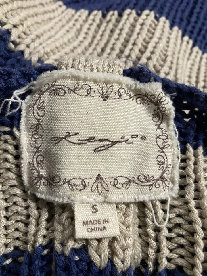 KENJI Women’s Small Blue And Tan Striped Boat Neck Long Sleeve Sweater - Image 3 of 4