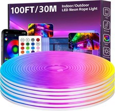 Led Strip Lights - 100ft Rgb Neon Rope With App Remote Control - Waterproof
