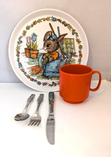 Beatrix Potter Plate Cup Knife Fork Spoon 80's Vintage General Mills New 5912