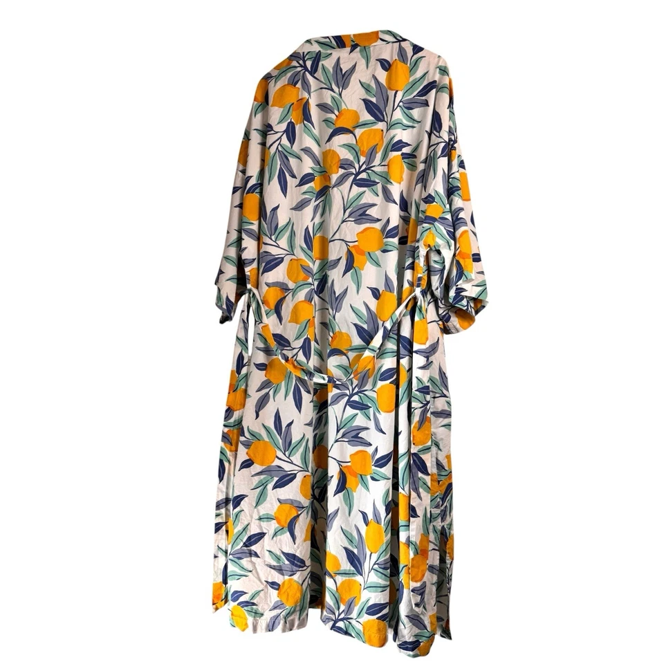 Bata de algodón orgánico Printfresh con ralladura de limón talla 2X bolsillos completos kimono Foto 2 de 4