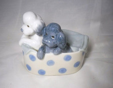 Vintage Nao by Lladro Poodle Puppy Dogs in a Basket Figure
