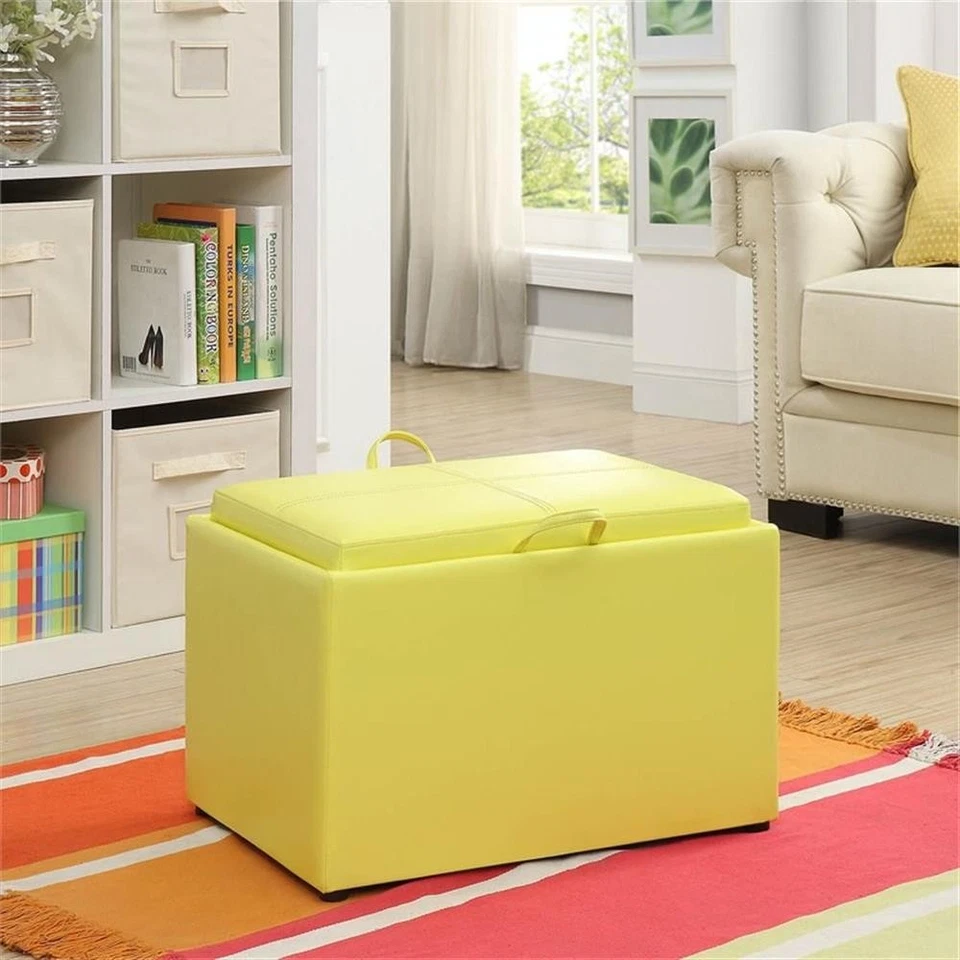 Pemberly Row Accent Storage Ottoman in Yellow Faux Leather Fabric - Image 3 of 4