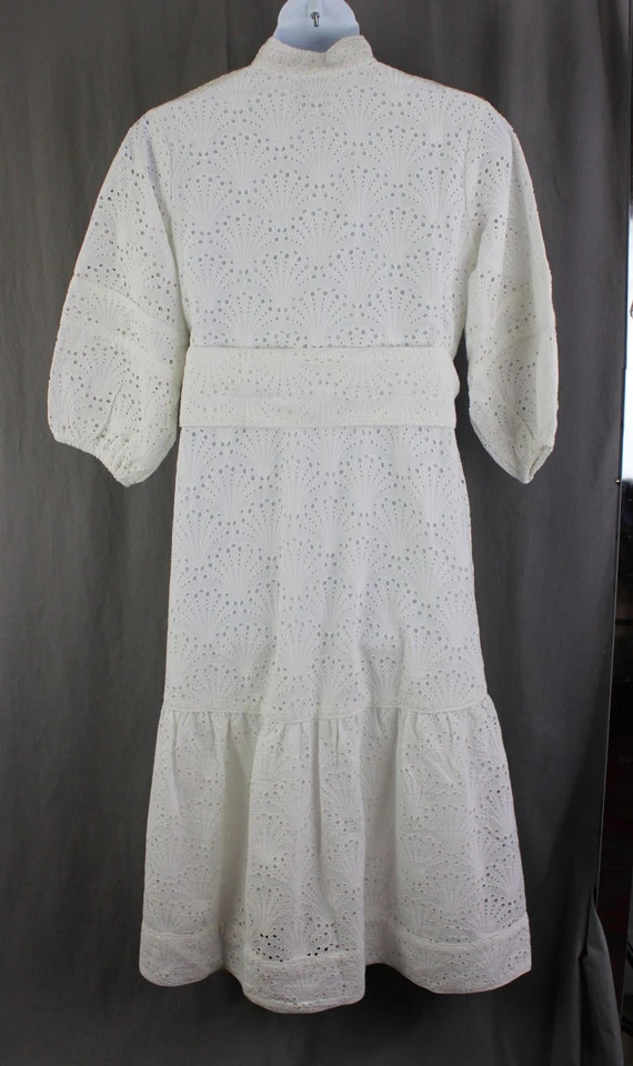 Vestido midi La Vie Style House nuevo con etiquetas para mujer blanco beige algodón ojales cuello falso L Foto 2 de 4