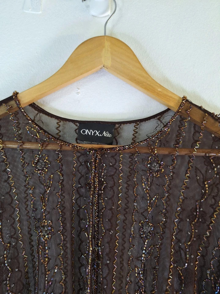 Cárdigan vintage con cuentas ONYX NITE para mujer talla grande 2x abierto transparente fiesta navideña Foto 4 de 4