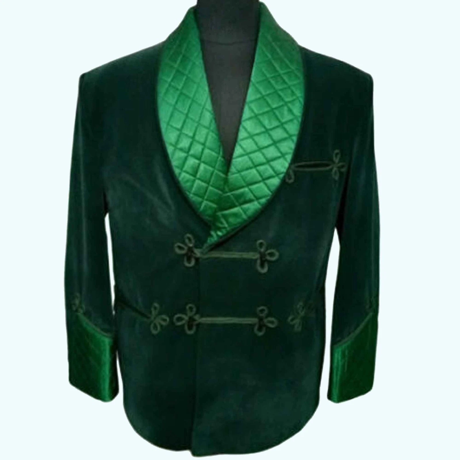 Men's Green Velvet Smoking Jacket Designer Party Wear Elegant Dinner Blazer