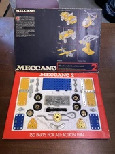 Vintage Meccano Set 2 from 1976, 100% Complete in Original Box with Manual (F)