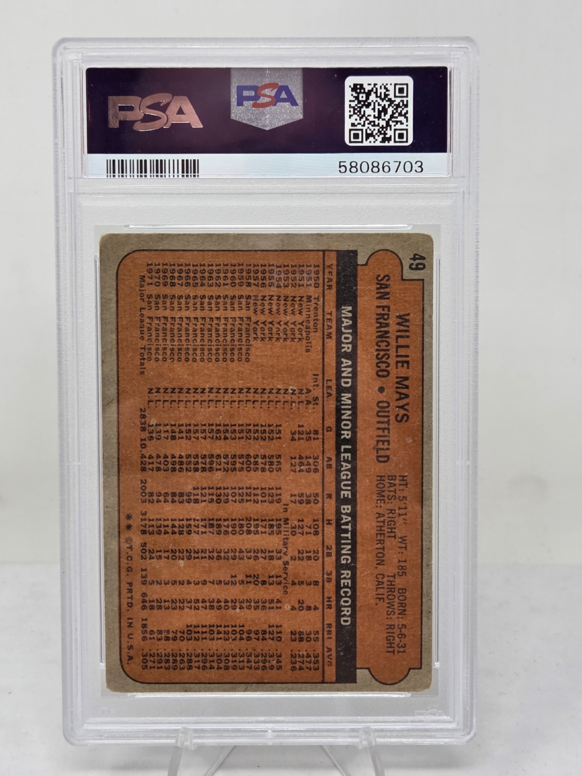 1972 Topps WILLIE MAYS CARD PSA 2 GOOD view 2