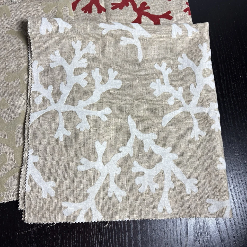 Lot of 4pc 25" x 25" Flocked Coral Burlap Fabric Red Blue Tan White Nautical - Image 2 of 4