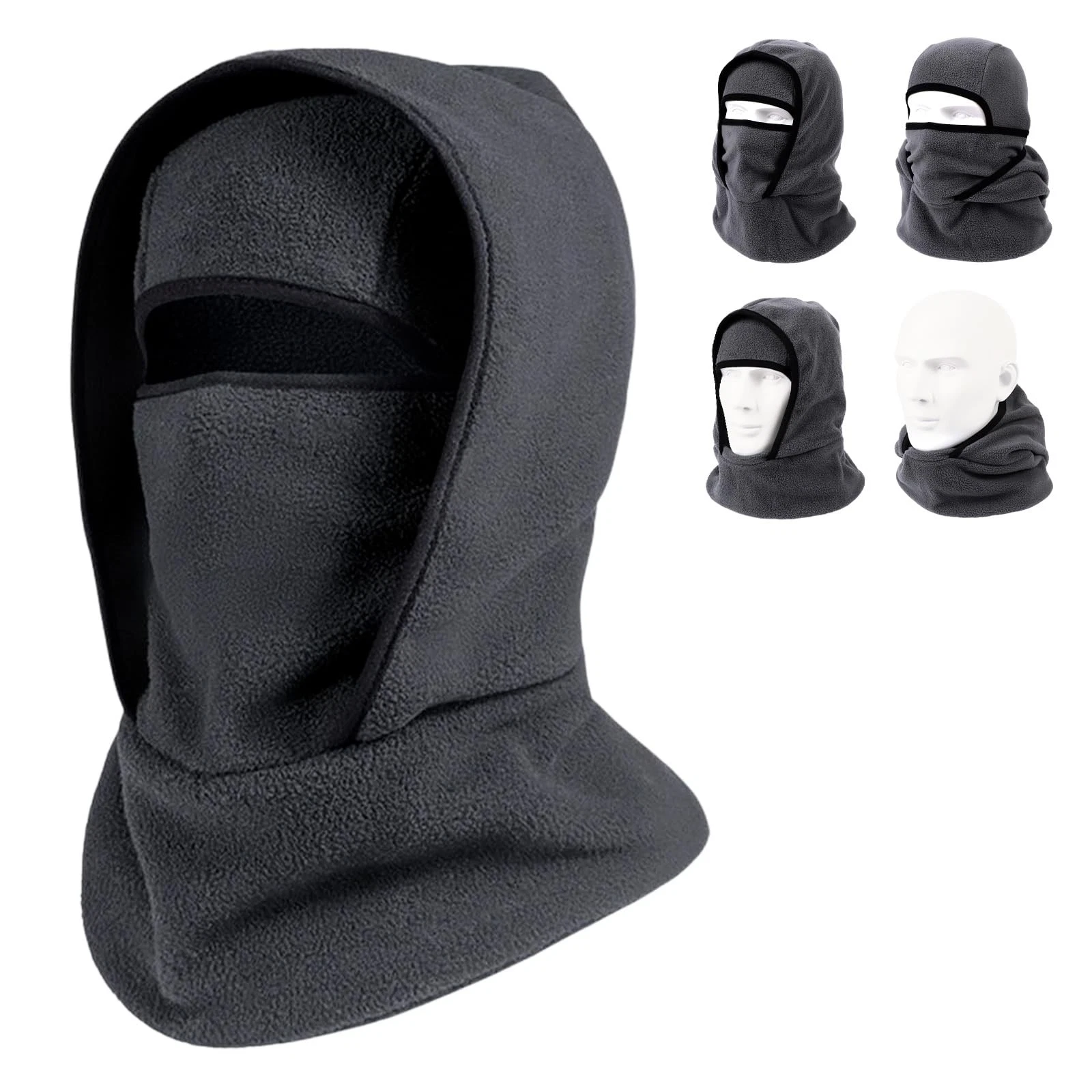 Outdoor Winter Warm Hat Neckband Integrated Cycling Ski One Size, Dark Gray