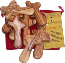 Holy Land Imports 10 Olive Wood Holding Crosses Comes with Velvet Bag  Certi...