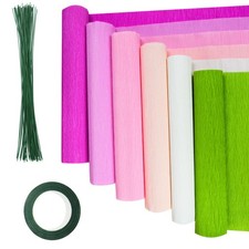 57 Pcs Crepe Paper Flower DIY Kits 6 Rolls Sheets 50 Floral Wires Birthday