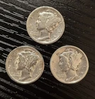 Lot of 3 Silver Mercury Dimes (1939-D, 1941-D, 1942-S) - 90% Silver US Coins