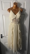 True Decadence Size 12 Cream Ivory Dress Midi Prom Gown Lace Ruffle Pleated Slip