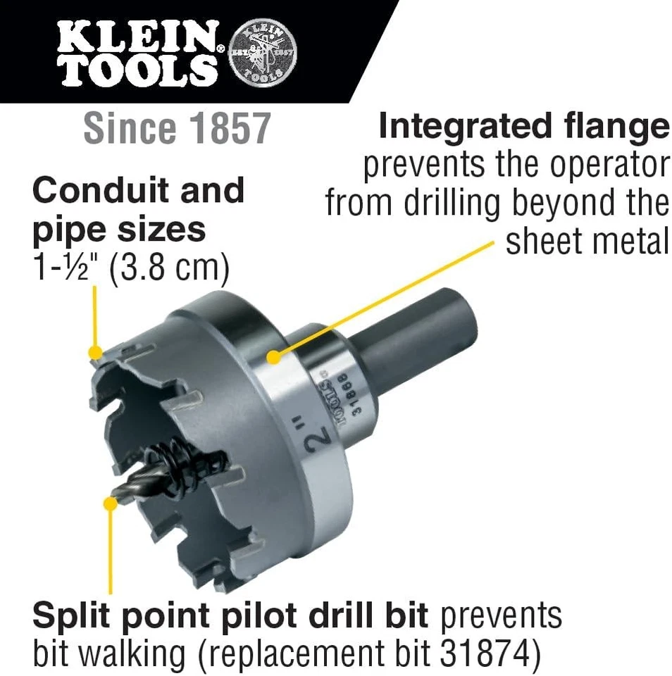 Klein Tools 31868 Heavy Duty Hole Cutter, 2-Inch Carbide 2" (5.1 cm)  - Image 2 of 4
