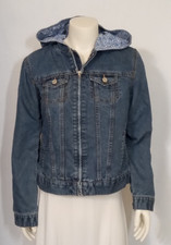 GIRL'S XXL GAP BLUE DENIM HOODED JACKET FULL ZIP FLOWER PRINT LINED WITH POCKETS