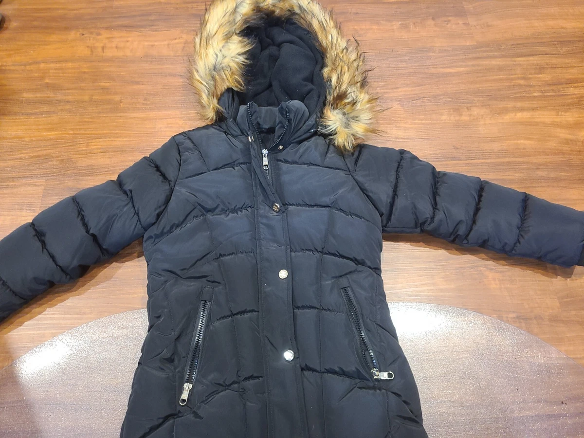 Kids Girls Steve Madden Black Parka Hood w Removable Faux Fur