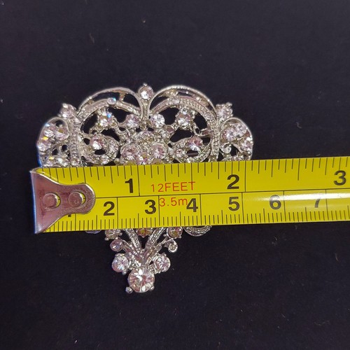 Vintage große klare Strass Herzform Brosche Anstecknadel 90er silberfarben BRILLANT - Bild 12 von 12