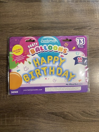 16 inch Air filled Foil Happy Birthday Balloon Banner Kit 13 pc set Gold