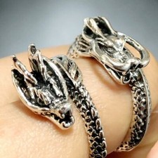 Bulk Lots 24pcs Vintage Dragon Rings Mix Women Men Antique Silver Jewelry Charms