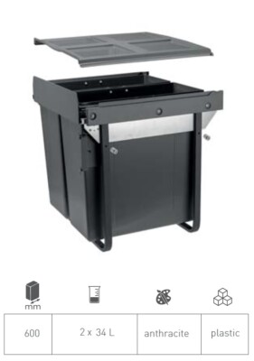 Practic ECO Küche 600 mm Schrankauszug Papierkorb mit Softclose