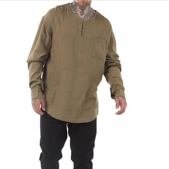 Publish Brand - Men's Jakobe Henley Long Sleeve Shirts - Olive All Size Publish Brand - Men's Jakobe Henley Long Sleeve Shirts - Olive All Size