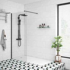 Pure Bathroom Collection Freedom 8mm Walk in Shower Side Panel + Pearlstone Tray