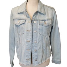 Wild Fable Lightweight Light Wash Denim Jacket, Raw Hem Short Waist - SMALL