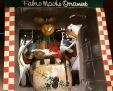 FABRIC MACHE CHRISTMAS ORNAMENT MOOSE/REINDEER WITH PRESENT