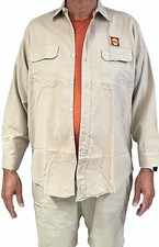 VTG Big Yank Khaki Work Shirt Poly 2 Pocket Sz 17 Shell OIL 50" Chest Distressed
