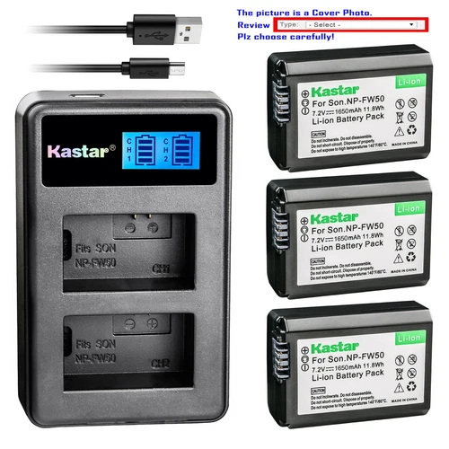 Kastar Battery LCD Dual Charger for Sony NP-FW50 TRW & ILCE-7M2 Alpha 7 II a7 II