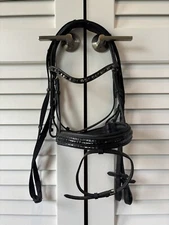 New Black Cob English Bridle W/ Fancy Rhinestone Browband, Anatomic Dressage