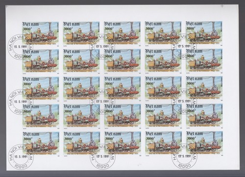 Trains Locomotives 1991 Vietnam Used 7 v Complete set Imperf X 25 - 7 SHEETS - Picture 6 of 8
