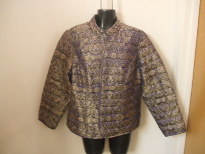 Chico's Sz 2 Jacket Quilted Shine Print Reversible Open Paisley