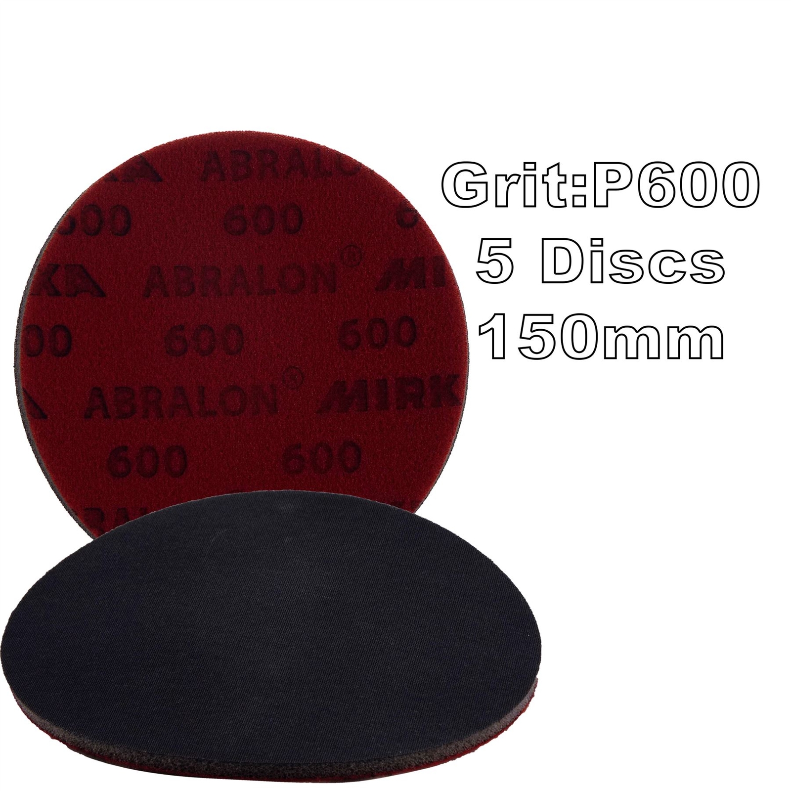 Mirka Abralon 150mm 6"" P600 Grit 5x HookNLoop Foam Fine Finishing Discs Pad