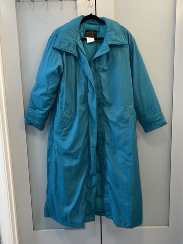 Vintage Eddie Bauer Goose Down Below Knee Teal Coat Long Jacket Large Rare - Picture 5 of 12