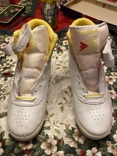 Early 80s. Never Worn. Reebok Freestyle Brites. Women  s Size 8. Yellow White.