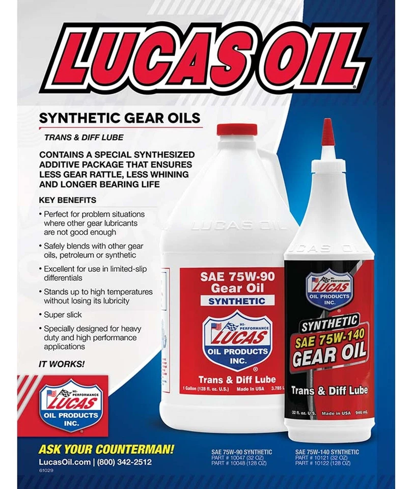 Óleo lubrificante Lucas Oil 10048 Trans & Diff sintético SAE 75W-90 engrenagem pacote com 2 - Imagem 2 de 4