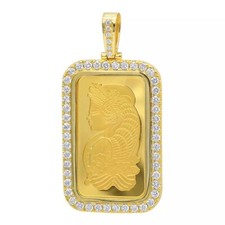 3.75 Ct D/FL Brilliant Moissanite 14K Yellow Gold Over Lady Fortuna Pendant 2.5"
